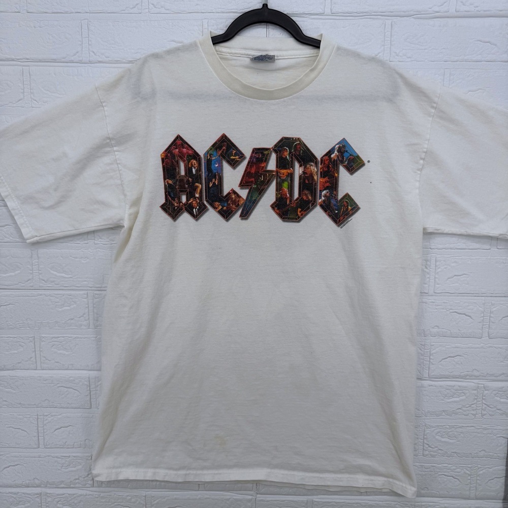 AC/DC T-Shirt Mens XL White Vintage All Sport Maxweight Tour Graphic Tee